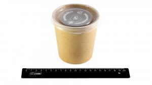 Контейнер суповой бумажный крафт на 500мл (h=99мм), с прозрачной пластиковой крышкой (d=98мм) (500).600-8sup