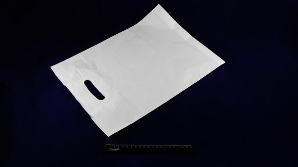 Пакет ПВД белый, с вырубной ручкой 30*40 50мкм, активированный, для шелкографии.5678/01-122