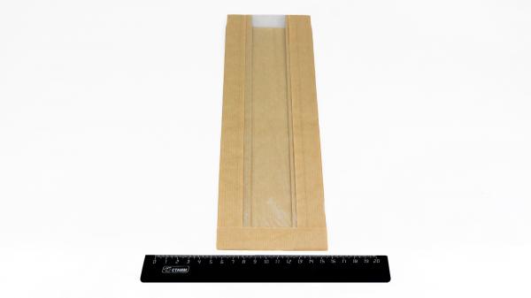 Пакет бумажный Крафт 300*100*60мм с полипропиленовым окном 50мм (100).3830/290w