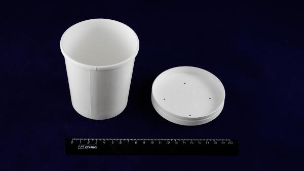Контейнер суповой бумажный белый на 340мл (d-70мм, h-85мм), с крышкой, с двумя отверстиями, ECO SOUP 12W (25/250).600-0sup1
