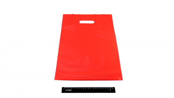 Пакет ПВД красный, с вырубной ручкой 30*40 70мкм, активированный, для шелкографии.5678/01k