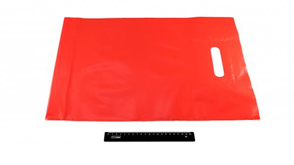 Пакет ПВД красный, с вырубной ручкой 40*50 50мкм, активированный, для шелкографии.5678/090k