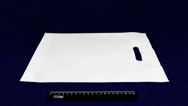 Пакет ПВД белый, с вырубной ручкой 40*50 60мкм, активированный, для шелкографии.5678/0211-6