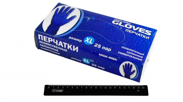 Перчатки латексные синие универсальные "XL" high risk (25пар/10уп).3802/171hr