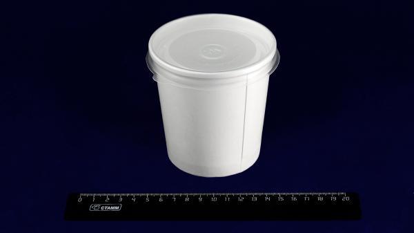 Контейнер суповой бумажный белый на 340мл (d-70мм, h-85мм), с пластиковой крышкой, ECO SOUP 12W (25/250).600-0sup1w