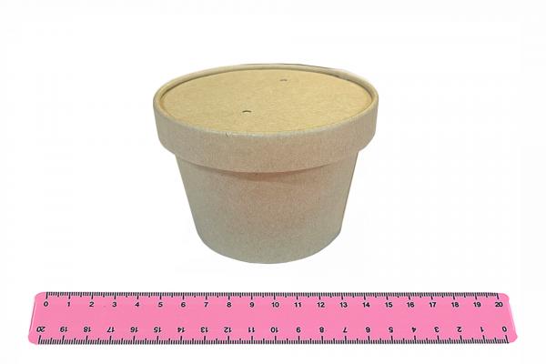 Контейнер суповой бумажный крафт Round Bowl на 300мл с крышкой (d - 100мм), с двумя отверстиями (25/375шт).600-0sup300rb