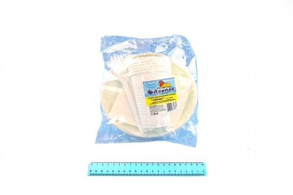 Набор "ТУРИСТ" (40 уп) белый "Э" на 6 персон "Леопак": Тар d=170 мм, Ст100 мл, Ст.200мл, Вилка, Салф.1879-uds