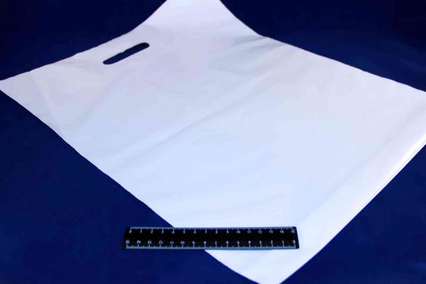 Пакет ПВД белый, с вырубной ручкой 30*40 80мкм, активированный, для шелкографии.5678/01