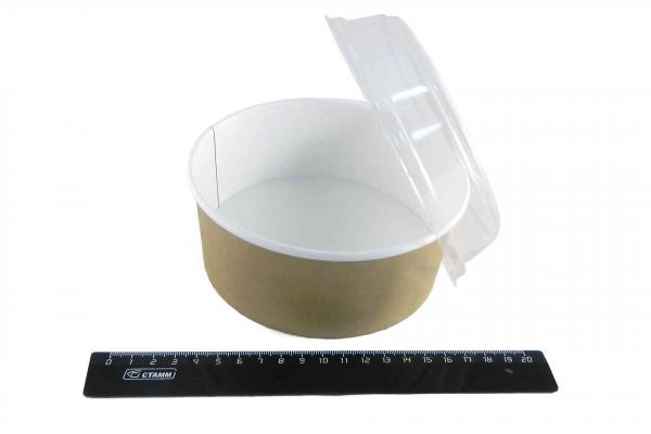 Контейнер крафт с крышкой на 750мл для салатов ламинированный внутри d=150мм.28979-2