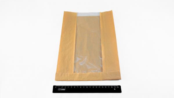 Пакет бумажный Крафт 330*200*70мм с полипропиленовым окном 95мм (100).3830/293-1