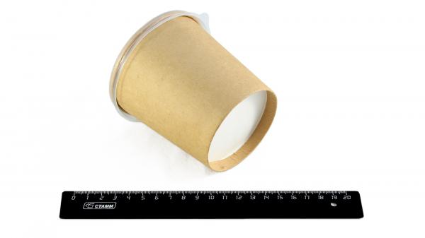 Контейнер суповой бумажный крафт на 500мл (h=99мм), с прозрачной пластиковой крышкой (d=98мм) (500).600-8sup