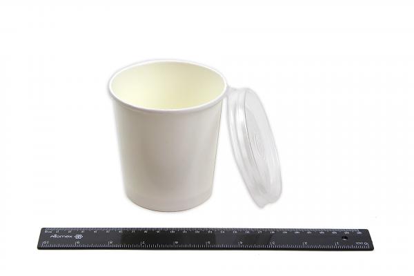 Контейнер суповой бумажный белый на 500мл (h=99мм), с прозрачной пластиковой крышкой (d=98мм) (500).600-36sup
